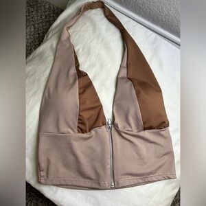 Elegant Tan and Brown Women's Halter Top